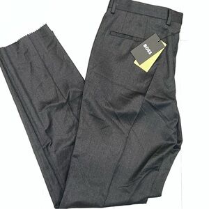 $198 NEW HUGO BOSS Mens 36x32 Unhemmed Dark Gray 100% Wool Dress Pants READ